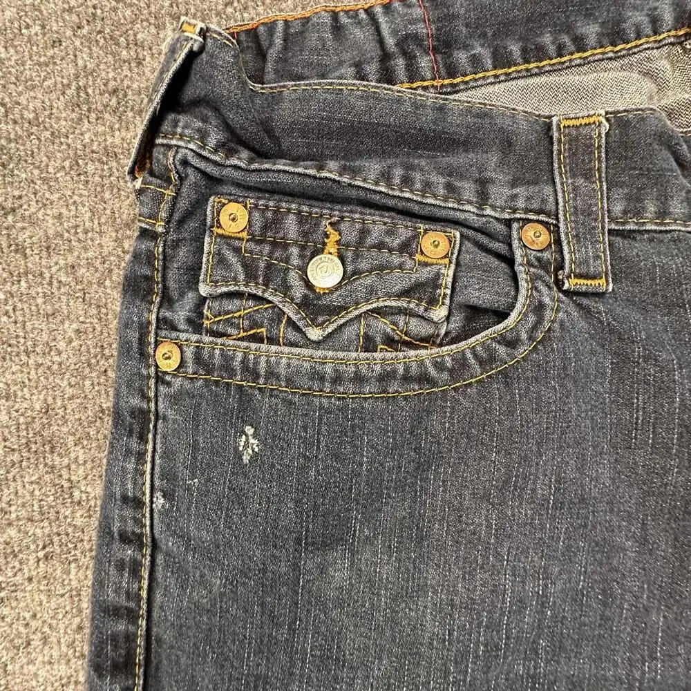 True‎ Religion Mens Straight Flap Jeans Size 36 Dark Wash Denim MNR859Y9
